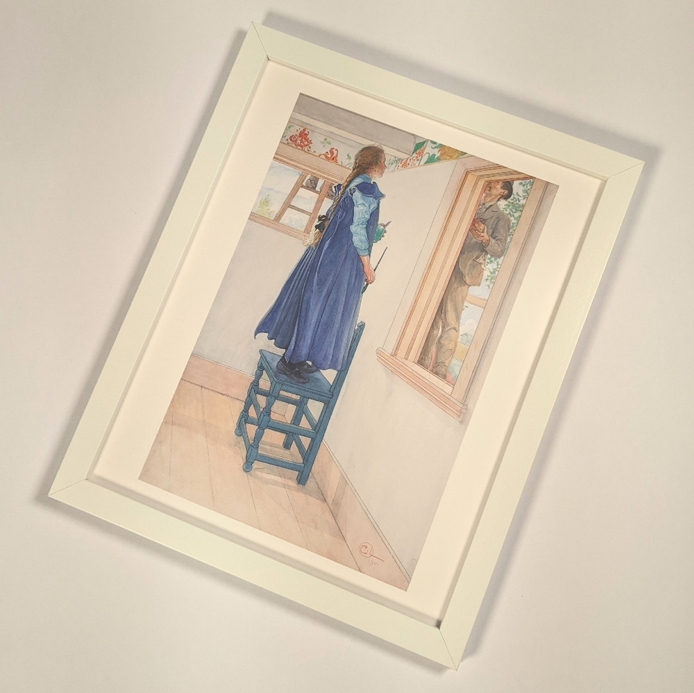Painting girl on blue chair 8x10 framed art print